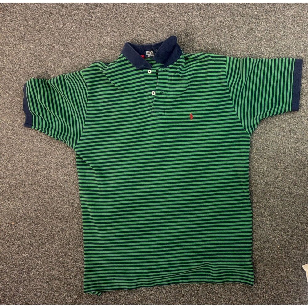 Polo Ralph Lauren Striped Polo Shirt Mens XL Green Navy Blue Red Pony Logo
